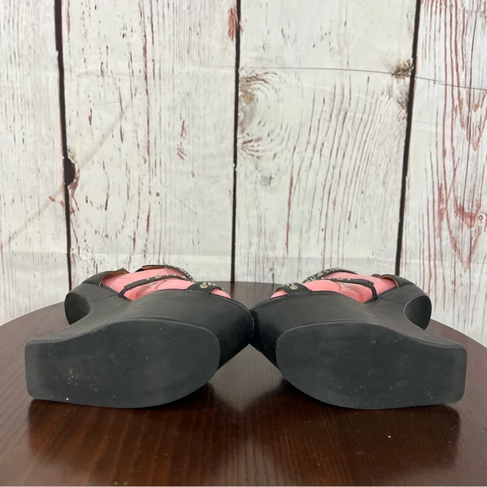 JEFFREY CAMPBELL CONTAIN Studded Black leather heelless platform sandals 7 EUC - Picture 6 of 17